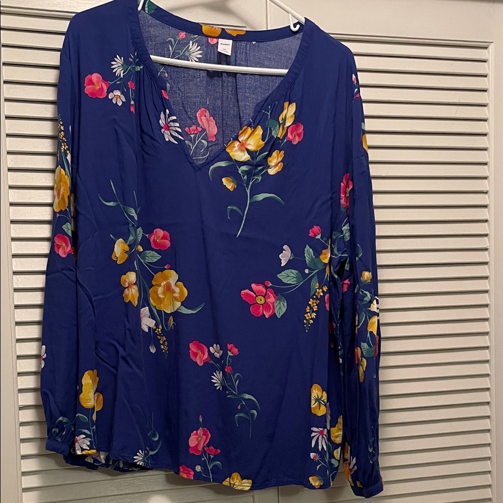 Old Navy Floral Print Blue Blouse, XXL